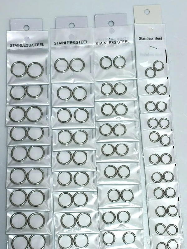 Classic Silver Hoop Circle Earrings Set of 36 or 48 Pairs Diameter 8-14mm