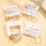 36 Pairs Gold Pearl-Hoop Earrings Set Vintage Circle Twist Women Girls Jewelry
