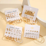 36 Pairs Gold Pearl-Hoop Earrings Set Vintage Circle Twist Women Girls Jewelry