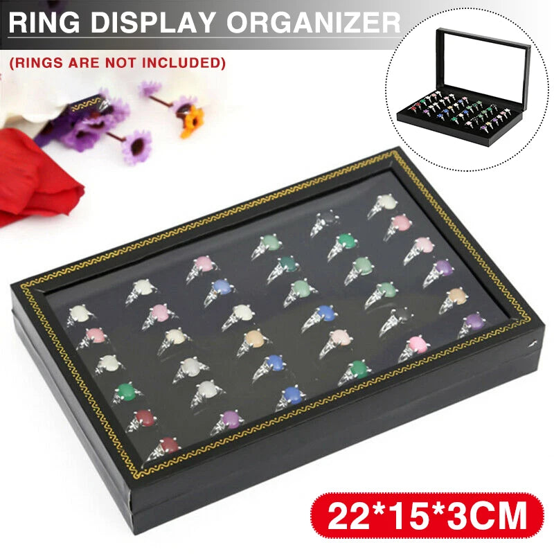 36 Slots Ring Display Box with Transparent Window for Jewelry Storage