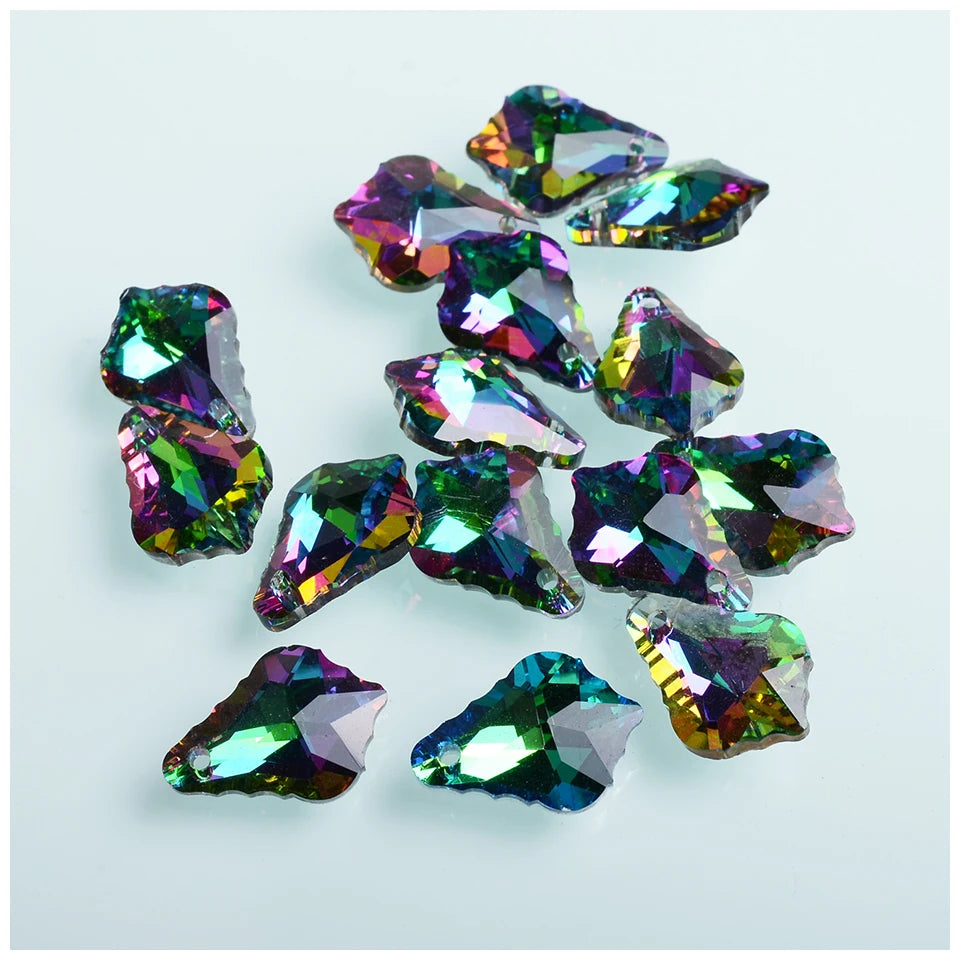 36 Colorful Crystal Charms Leaves Pendants 13x18mm Glass Beads for DIY Jewelry