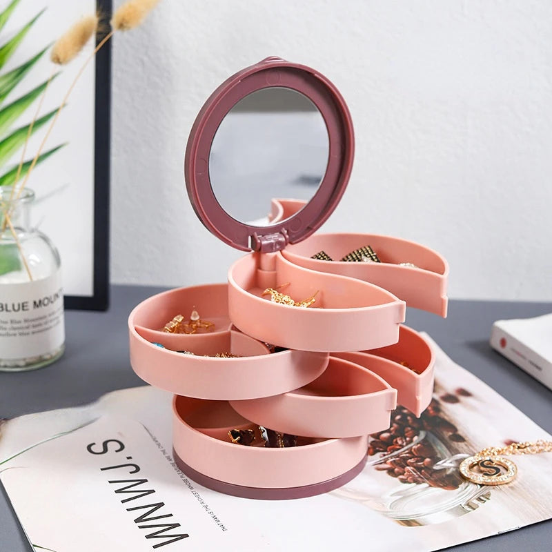 360u00b0 Rotating Jewelry Organizer with Mirror 4 Layers