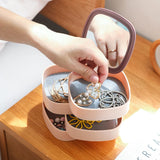 Rotating Plastic Jewelry Desktop Storage Box Multi-layer with Lid and Mirror