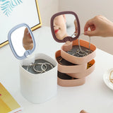 Rotating Plastic Jewelry Desktop Storage Box Multi-layer with Lid and Mirror