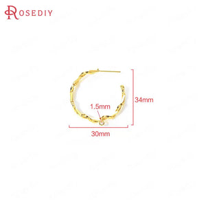 4PCS 30x34MM Brass Earrings Loop Stud Earrings DIY Jewelry Accessories