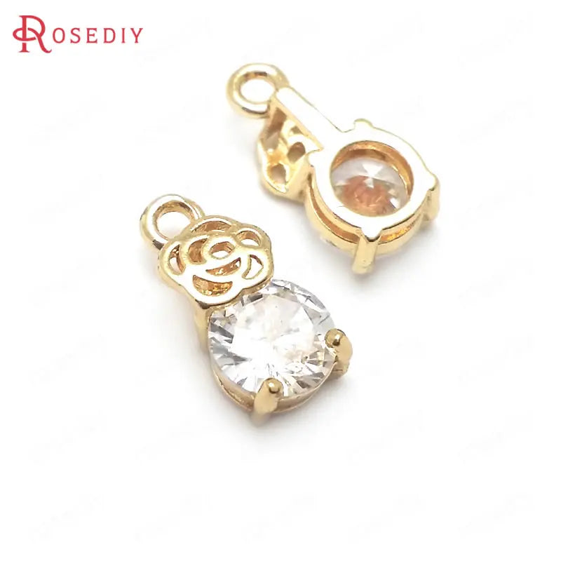 10PCS 12x6MM High Champagne Brass with Zircon Round Charms Pendants