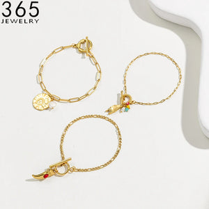 365 OT Buckle Bracelets on Hand Stainless Steel Pendant Chain Bracelet