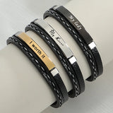 Custom Engraved Leather Bracelet Stainless Steel Nameplate