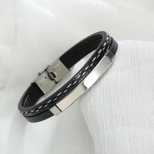 Custom Engraved Leather Bracelet Stainless Steel Nameplate
