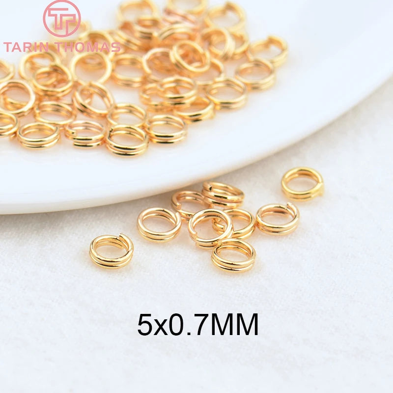 50PCS 24K Plated Brass Double Loop Jump Rings Split Rings