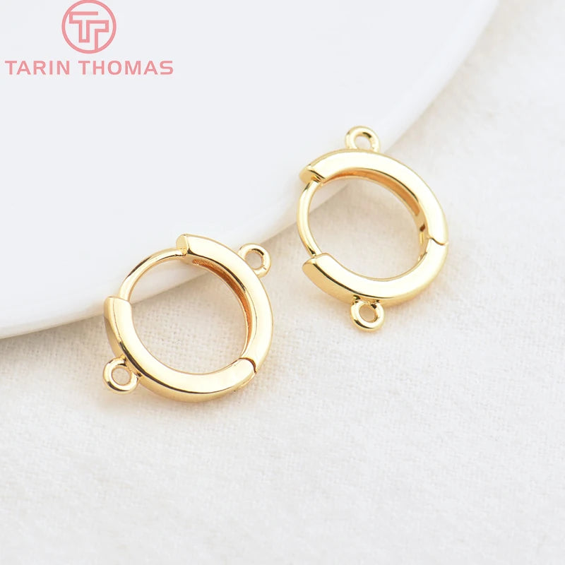 6PCS 15MM 24K Brass Round Earring Hoop Clasp DIY Jewelry Findings