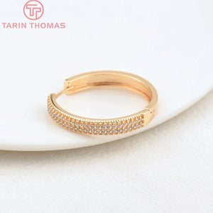 2PCS 30MM 24K Brass Zircon Round Earring Hoop Clasp DIY Jewelry Findings