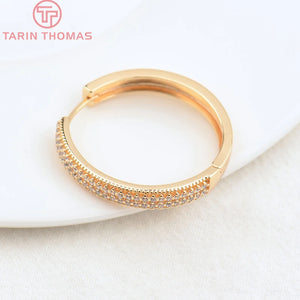 2PCS 30MM 24K Brass Zircon Round Earring Hoop Clasp DIY Jewelry Findings