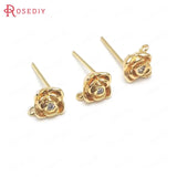 6PCS 6.5x6.5MM Brass Zircon Rose Flower Stud Earrings