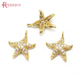 6PCS 15x13MM Brass Zircon Starfish Charms Pendants High DIY Jewelry Findings