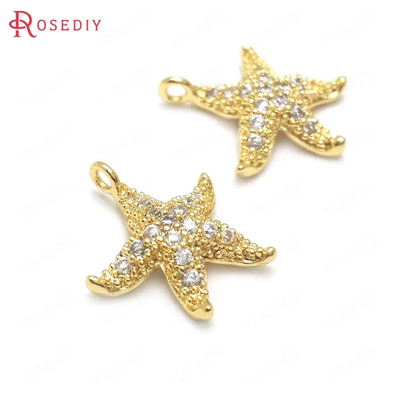 6PCS 15x13MM Brass Zircon Starfish Charms Pendants High DIY Jewelry Findings