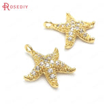 6PCS 15x13MM Brass Zircon Starfish Charms Pendants High DIY Jewelry Findings