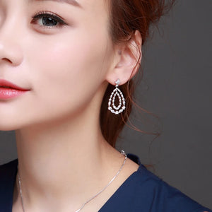 36MM Silver Water Drop Earrings With Zircon Crystal