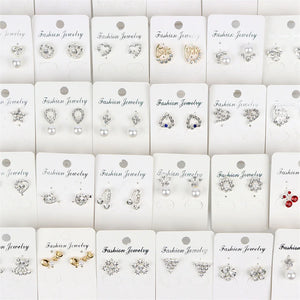 36 Pairs Crystal Peral Reinstone Heart Love Drop Earrings Mix Style