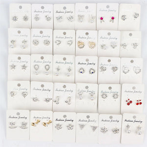 36 Pairs Crystal Peral Reinstone Heart Love Drop Earrings Mix Style