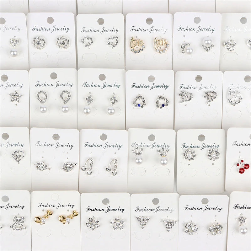36 Pairs Crystal Peral Reinstone Heart Love Drop Earrings Mix Style