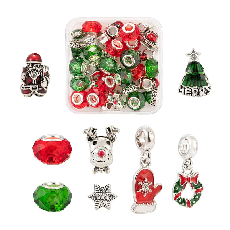36Pcs Christmas Glass Beads Sets Reindeer Snowflake Santa Claus Tree Faceted