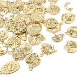 36Pcs Alloy Pendants Dangle Charms Flat Round with Rose Moon Star Flower Golden
