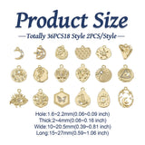 36Pcs Alloy Pendants Dangle Charms Flat Round with Rose Moon Star Flower Golden
