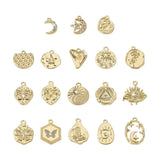 36Pcs Alloy Pendants Dangle Charms Flat Round with Rose Moon Star Flower Golden