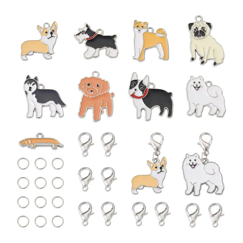 36Pcs Dog Enamel Charms Alloy Enamel Corgi Animal Pet Pendants DIY