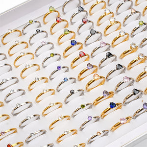 36Pcs Zircon Stainless Steel Rings Mix Styles Wedding Engagement Jewelry