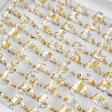 36Pcs Zircon Stainless Steel Rings Mix Styles Wedding Engagement Jewelry