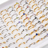 36Pcs Zircon Stainless Steel Rings Mix Styles Wedding Engagement Jewelry