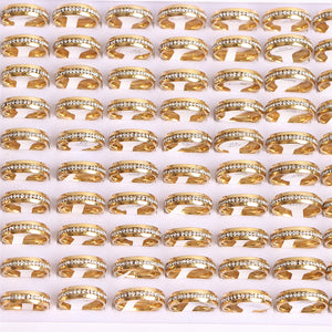 36Pcs Colorful Rhinestone Stainless Steel Rings Wedding Engagement Jewelry