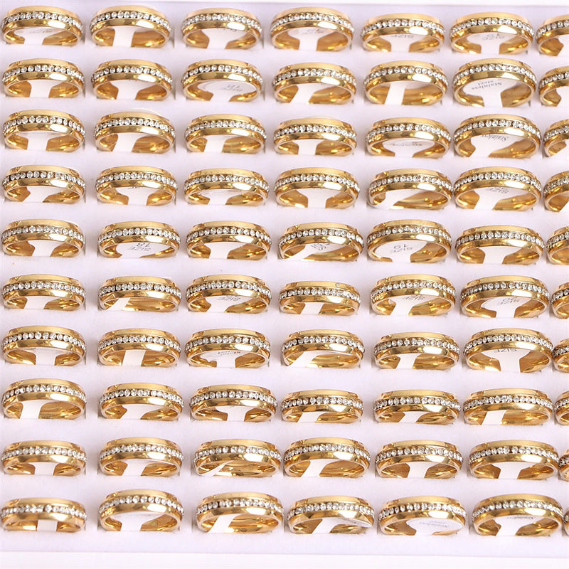 36Pcs Colorful Rhinestone Stainless Steel Rings Wedding Engagement Jewelry