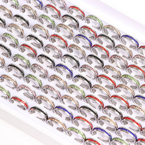36Pcs Colorful Rhinestone Stainless Steel Rings Wedding Engagement Jewelry