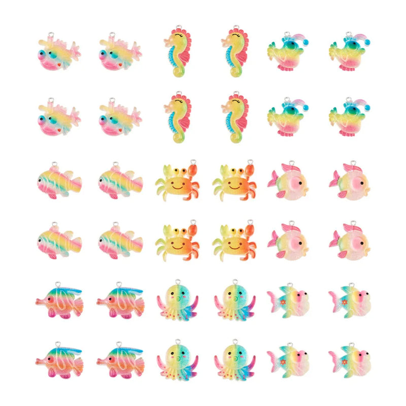 36Pcs Ocean Resin Charm Sea Animal Crab Octopus Resin Pendants DIY