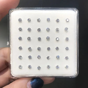 36Pcs 925 Sterling Silver Cubic Zircon Nose Stud Piercing