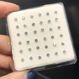 36Pcs 925 Sterling Silver Cubic Zircon Nose Stud Piercing