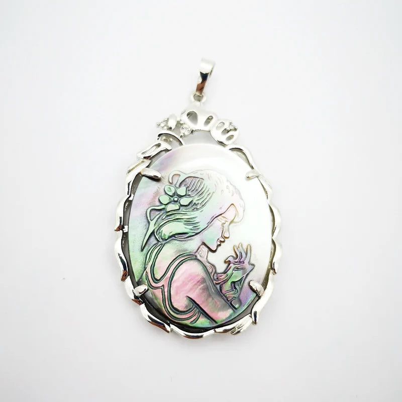 36X56MM Mermaid Beauty Oval Alloy Bead Pendant