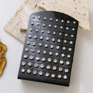 36 Pair Crystal Rhinestone Stud Earrings Set Wedding Party Jewelry G
