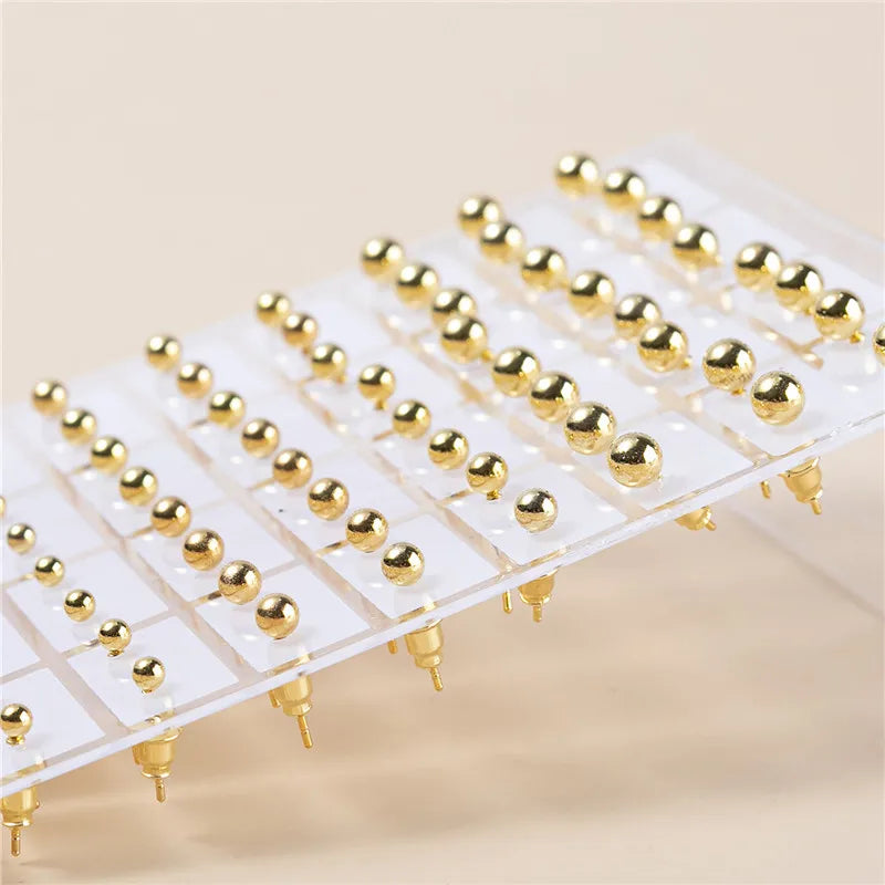 36pair/set Silver Round Ball Stud Earrings For Women Alloy Earrings Set Jewelry