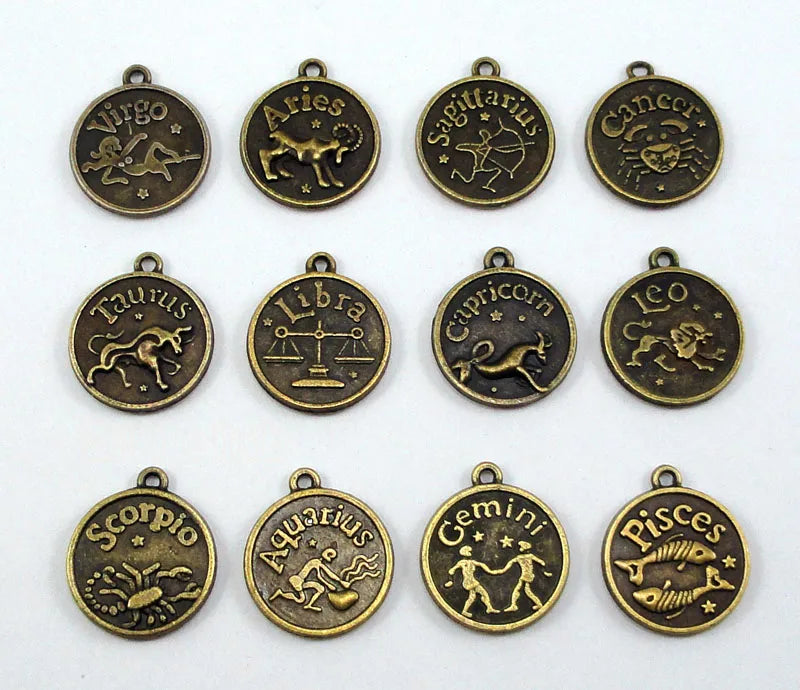 36pcs Zodiac Charms for DIY Jewelry Making Antique Bronze 12 Constellation