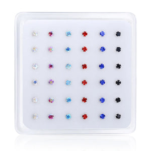 36pcs 925 Sterling Silver Nose Rings & Studs Crystal Piercing Jewelry