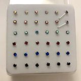 36pcs 925 Sterling Silver Nose Rings & Studs Crystal Piercing Jewelry