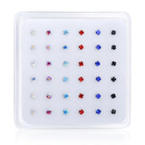 36pcs 925 Sterling Silver Nose Rings & Studs Crystal Piercing Jewelry