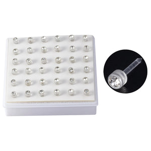 36pcs Zircon Stud Earrings Acrylic Inlaid Ear Piercing Jewelry for Men Women 16G