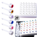 36pcs Zircon Stud Earrings Acrylic Inlaid Ear Piercing Jewelry for Men Women 16G