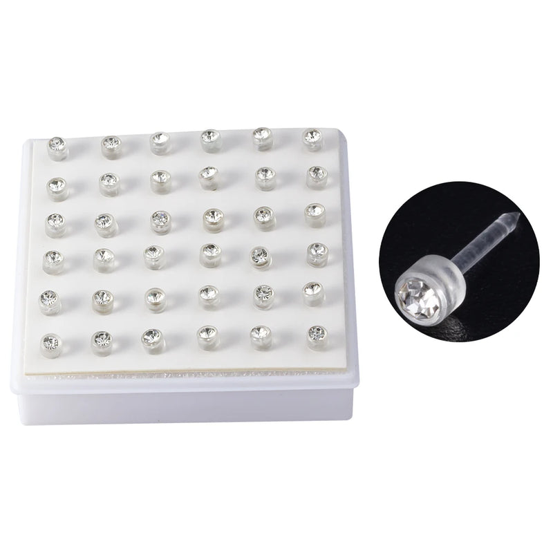 36pcs Zircon Stud Earrings Acrylic Inlaid Ear Piercing Jewelry for Men Women 16G