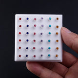 36pcs Zircon Stud Earrings Acrylic Inlaid Ear Piercing Jewelry for Men Women 16G